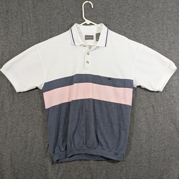 Taylor & Henry Other - Taylor & Henry Polo Shirt Mens White Pink Gray Colorblock Banded Bottom Size L
